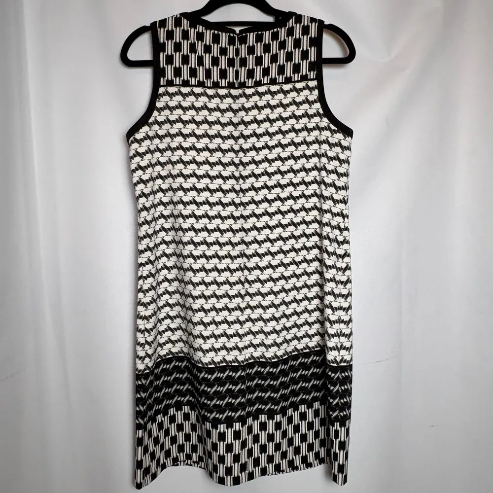 London‎ Times S/L Sheath Dress Black White Geometric Print Size 12 Career